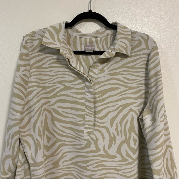 Chico’s Blouse Women’s Size 2/Large Zebra Print Long Sleeve Tunic Top Blouse - Picture 6 of 16